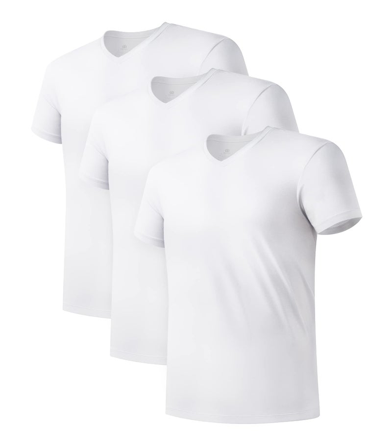DAVID ARCHY Men's Undershirt Bamboo Rayon Moisture-Wicking White T-Shirts Stretch V-Neck Tees for Men, 3-Pack (XL, White) - Image 1