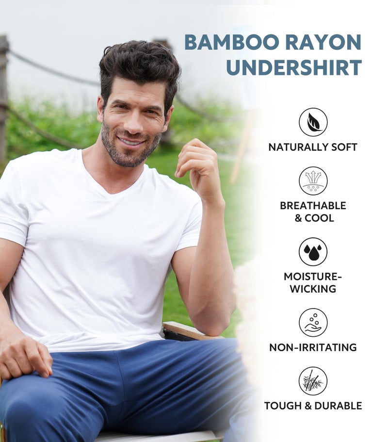 DAVID ARCHY Men's Undershirt Bamboo Rayon Moisture-Wicking White T-Shirts Stretch V-Neck Tees for Men, 3-Pack (XL, White) - Image 3