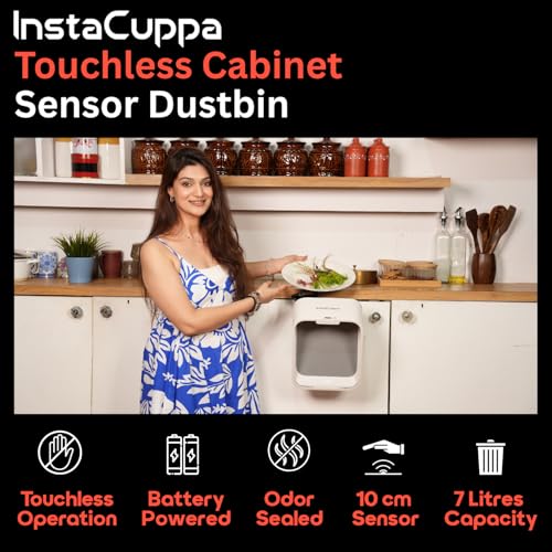 InstaCuppa 7L Smart Sensor Cabinet Door Trash Bin – Automatic Touchless Battery-Operated Dustbin, Ideal for Kitchen, Bathroom, Kids Room, Includes Cabinet Hanger & Self-Adhesive Hook - Image 2