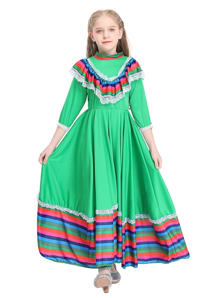 Loquat فستان مكسيكي للبنات للأطفال زي تقليدي زي أميرة لمهرجان عيد الميلاد حفلات أزياء باللون الوردي