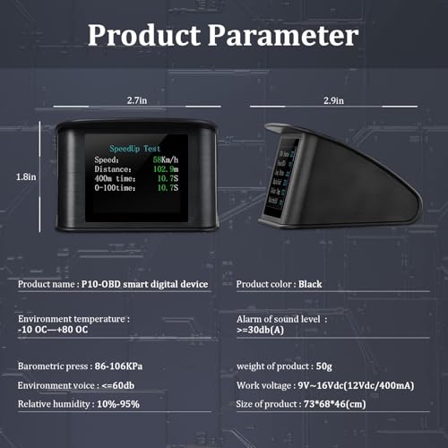 AZIJYV P10 obd2 Gauge Display Car Speedometer OBD2 Heads up Display for Cars with RPM, Water Temperature, Voltage, Fuel Consumption, Smart OBD2 Diagnostic Tool, Speed Alert - Image 5