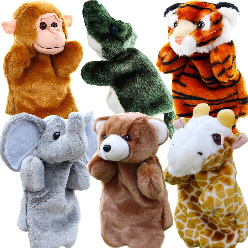 RIY Hand Puppets for Kids - Forest Friend Animals Educational Puppet, Set of 6(Bear, Elephant, Giraffe, Tiger, Monkey, Crocodile) - Image 1