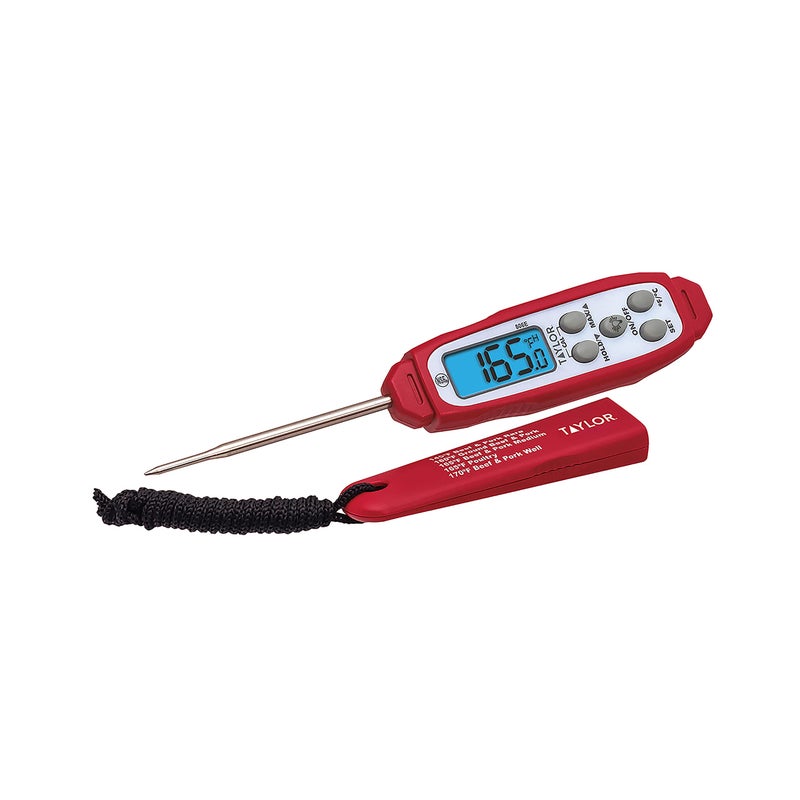 Taylor Digital Waterproof Thermometer with Bright Blue Backlight for Kitchen, Meat, Food, Grill, BBQ Cooking, Red, Standard,(806GW) - Image 1