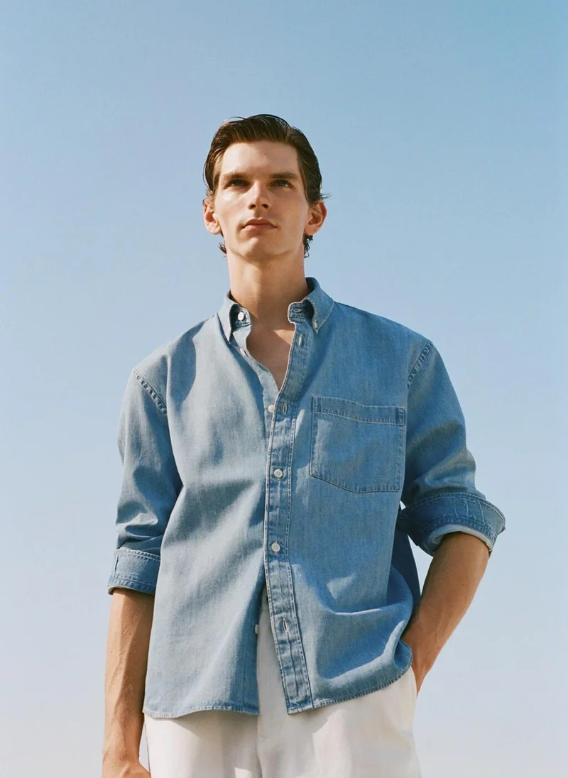 Mango Man Denim overshirt with pocket