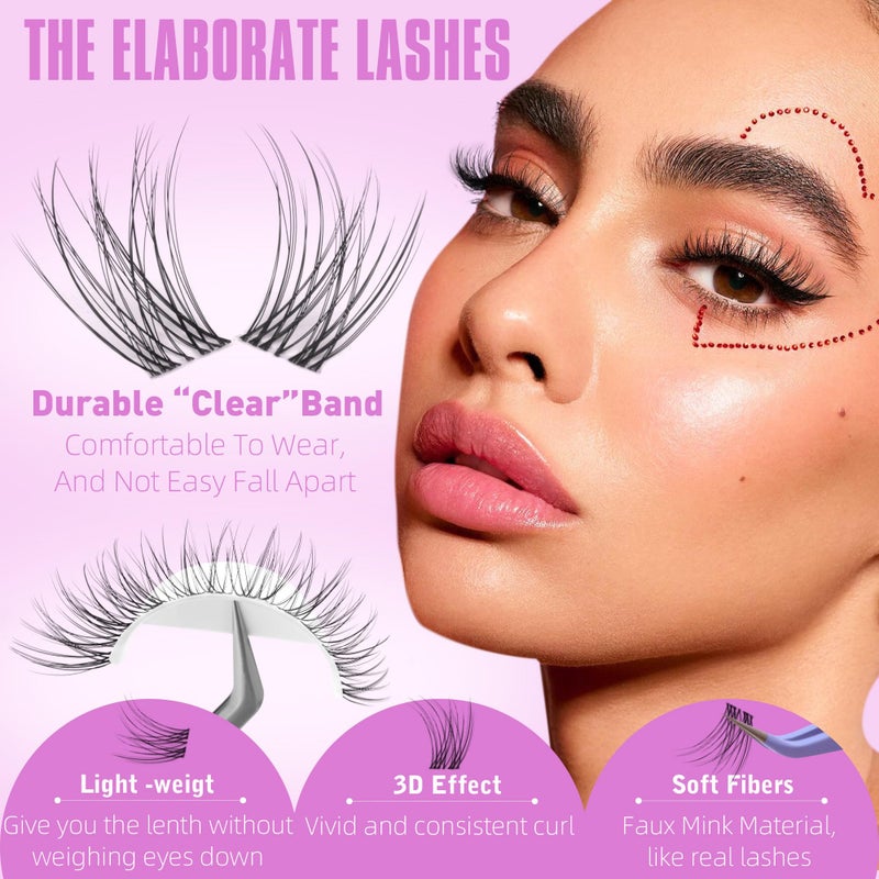 Geeneiya Clear Band Lash Clusters Natural Eyelash Clusters Wispy Cluster Eyelash Extensions 8-16MM Lash Extension D Curl Individual Lashes Not Lashes Kit - Image 3