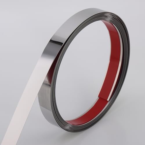 Coengwui Peel and Stick Metal Molding Trim SelfAdhesive Stainless Steel for Wall Fireplace Mirror Edging and Craft Decoration Glossy Silver 20ft x 06in - Image 1