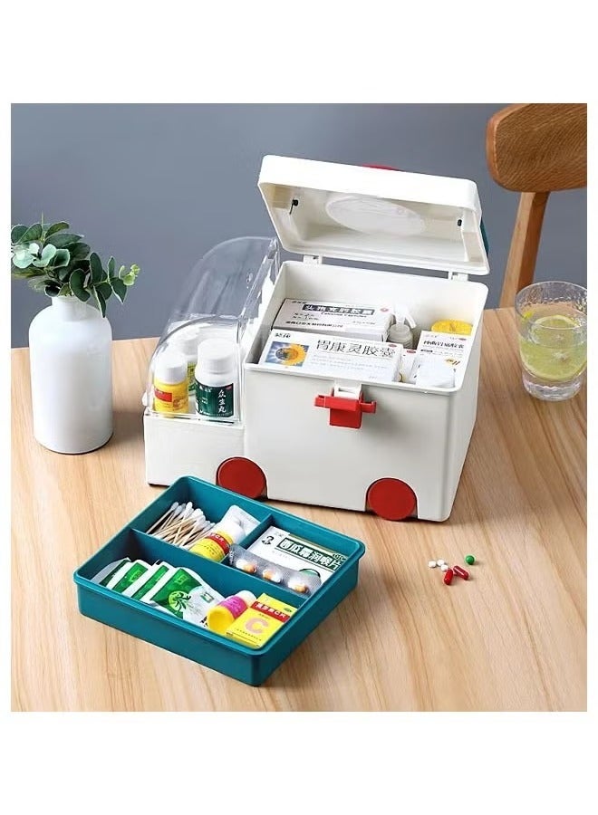 Generic Medicine Storage Box- Double Layer Large-Capacity Family Medicine Box Plastic Medicine Container Box Medical Box Lockable for Home School  - Image 2
