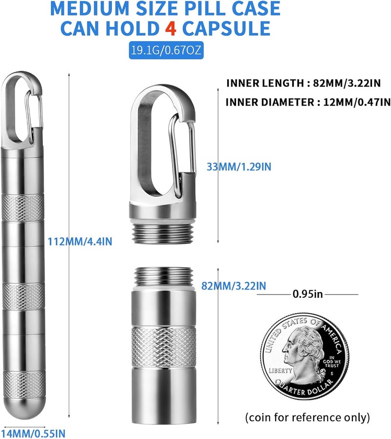 TISUR Large Titanium Pill Case, Titanium Keychain Pill Holder Travel Pill Box Container Multitool EDC Every Day Carry for Men (Gray Titanium Large -3.26 inch) - Image 3
