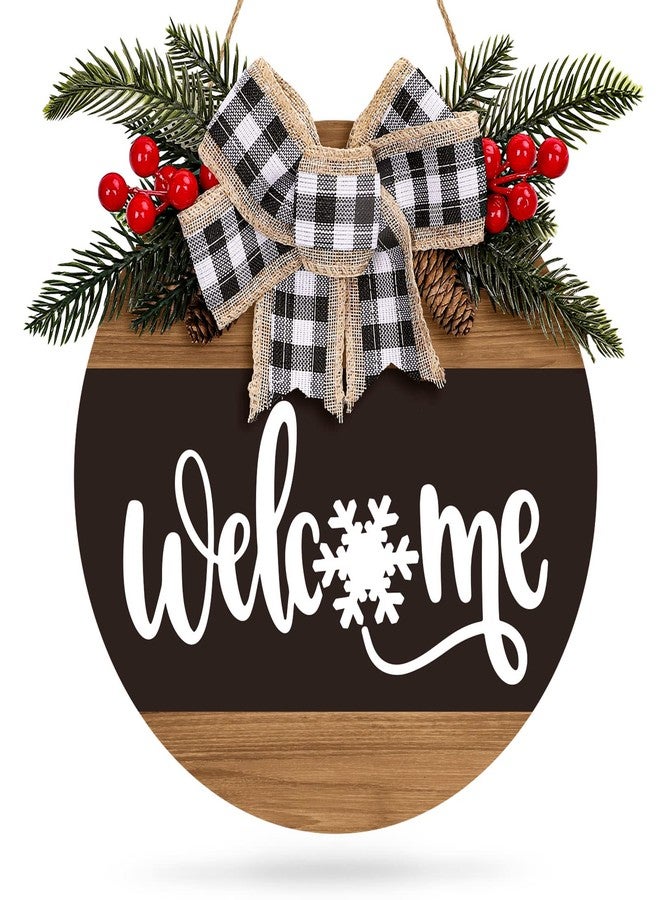Whaline Christmas Wooden Hanging Sign Rustic Snowflake Welcome Door Hanger with Bow Winter Front Door Sign Decoration for Home Indoor Outdoor Farmhouse Wall Window, 12 Inch - Image 1
