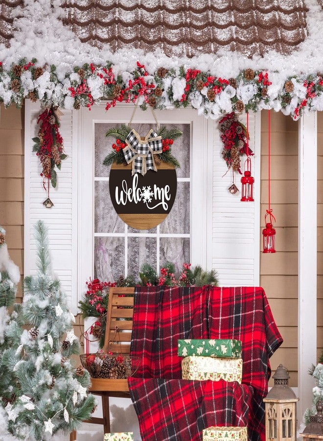 Whaline Christmas Wooden Hanging Sign Rustic Snowflake Welcome Door Hanger with Bow Winter Front Door Sign Decoration for Home Indoor Outdoor Farmhouse Wall Window, 12 Inch - Image 5
