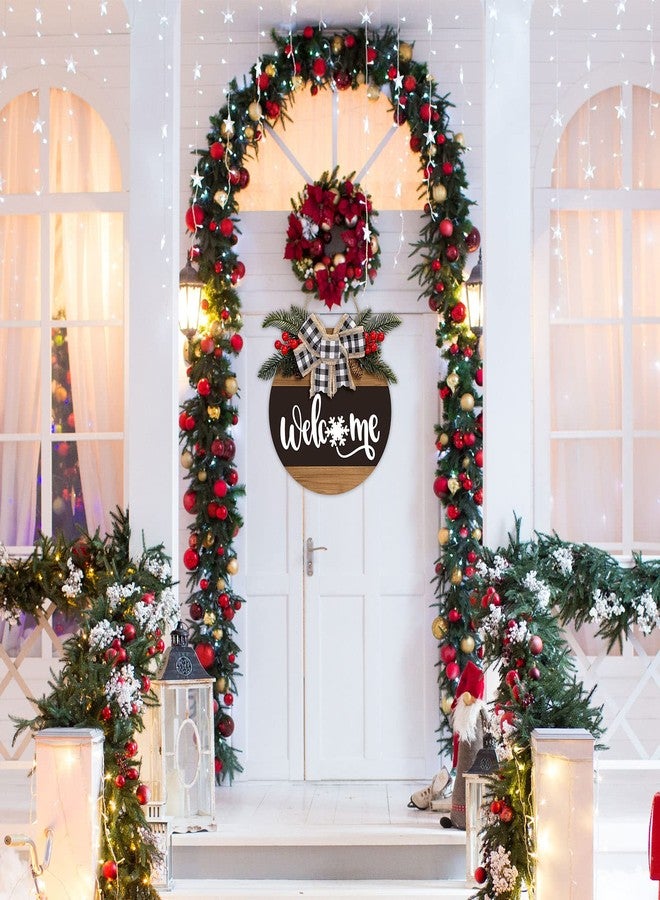 Whaline Christmas Wooden Hanging Sign Rustic Snowflake Welcome Door Hanger with Bow Winter Front Door Sign Decoration for Home Indoor Outdoor Farmhouse Wall Window, 12 Inch - Image 4