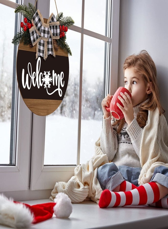 Whaline Christmas Wooden Hanging Sign Rustic Snowflake Welcome Door Hanger with Bow Winter Front Door Sign Decoration for Home Indoor Outdoor Farmhouse Wall Window, 12 Inch - Image 3