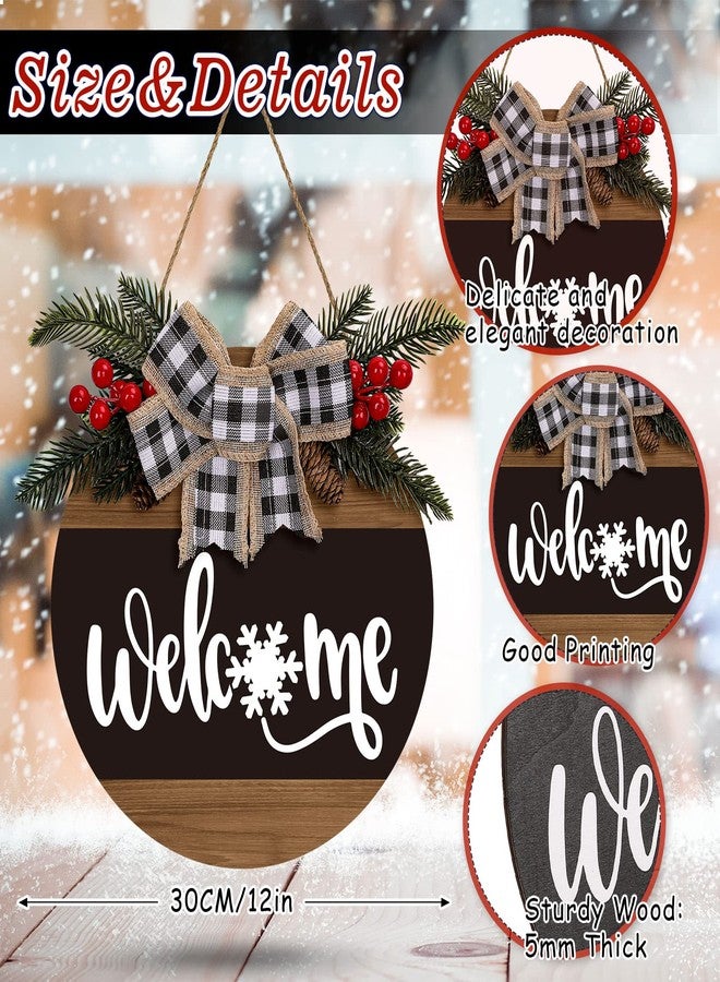 Whaline Christmas Wooden Hanging Sign Rustic Snowflake Welcome Door Hanger with Bow Winter Front Door Sign Decoration for Home Indoor Outdoor Farmhouse Wall Window, 12 Inch - Image 2
