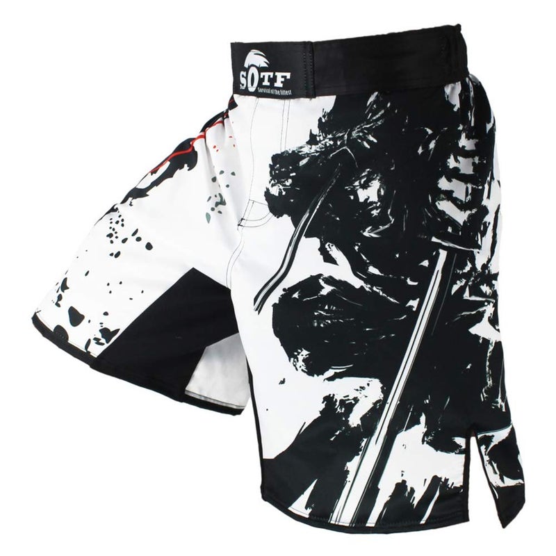 SOTF MMA Shorts Muay Thai Boxing Trunks Comfortable Kickboxing Fight Wear, White, XXL=31-36" - Image 1