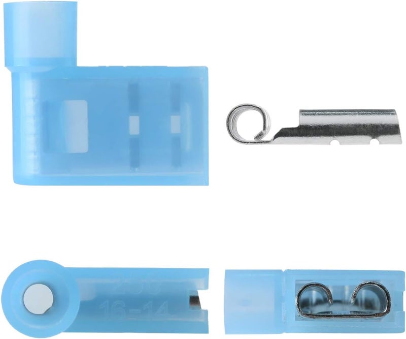 XHF 90 Degree 16-14 AWG Flag Shaped Right Angle Spade Connectors Terminals Nylon Fully Insulated Quick Crimp Wire Connectors 100 Pcs Blue - Image 3