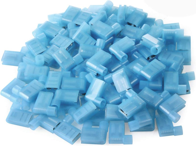 XHF 90 Degree 16-14 AWG Flag Shaped Right Angle Spade Connectors Terminals Nylon Fully Insulated Quick Crimp Wire Connectors 100 Pcs Blue - Image 1