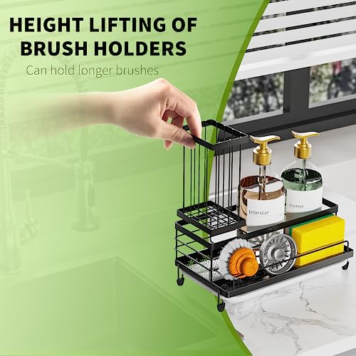 Cisily Large Capacity Kitchen Sink Caddy Organizer, Rustproof Non-Slip Sponge Holder With Dish Brush Holder Organizer, Kitchen Organization and Storage, Essentials Accessories for Countertop - Image 2