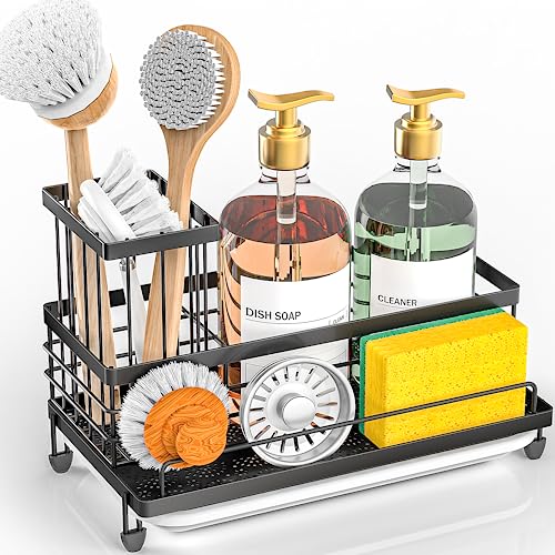 Cisily Large Capacity Kitchen Sink Caddy Organizer, Rustproof Non-Slip Sponge Holder With Dish Brush Holder Organizer, Kitchen Organization and Storage, Essentials Accessories for Countertop - Image 1