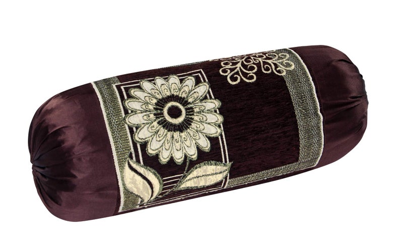HSR Collection Velvet Chenille Bolster Cover Set - 32x16 inches, Standard, Coffee, 2 Piece - Image 2