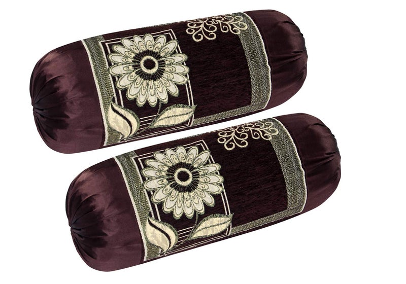 HSR Collection Velvet Chenille Bolster Cover Set - 32x16 inches, Standard, Coffee, 2 Piece - Image 4