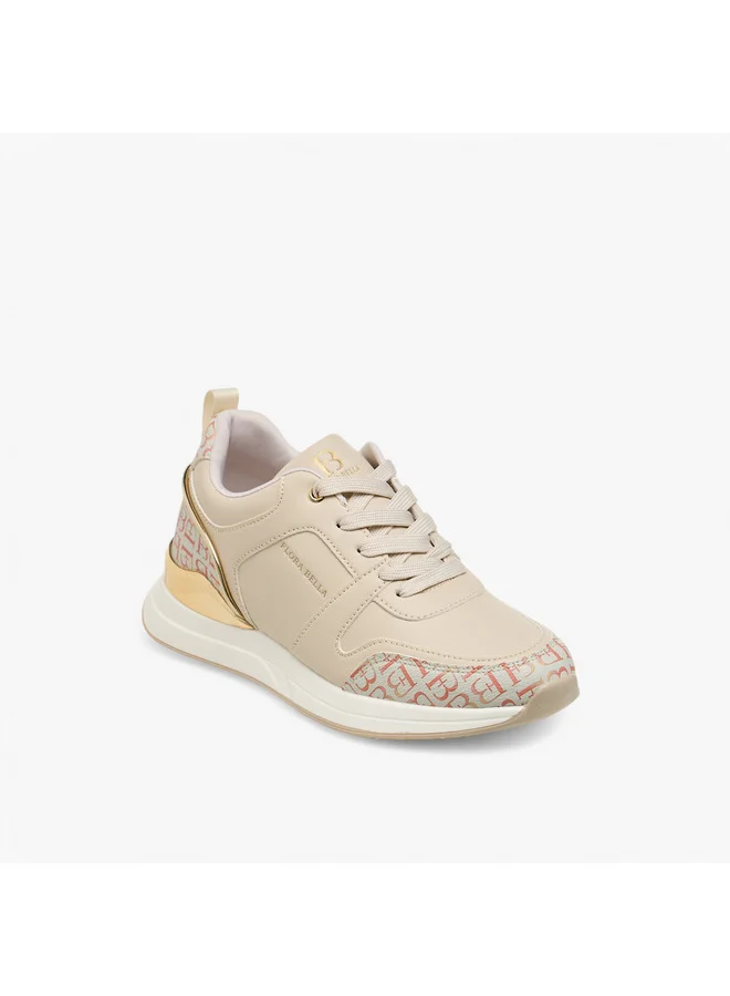 Flora Bella By Shoexpress Women's Monogram Print Sneakers with Lace-Up Closure