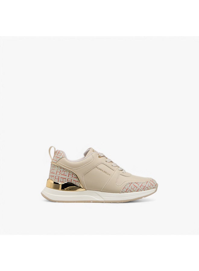 Flora Bella By Shoexpress Women's Monogram Print Sneakers with Lace-Up Closure  - Image 3
