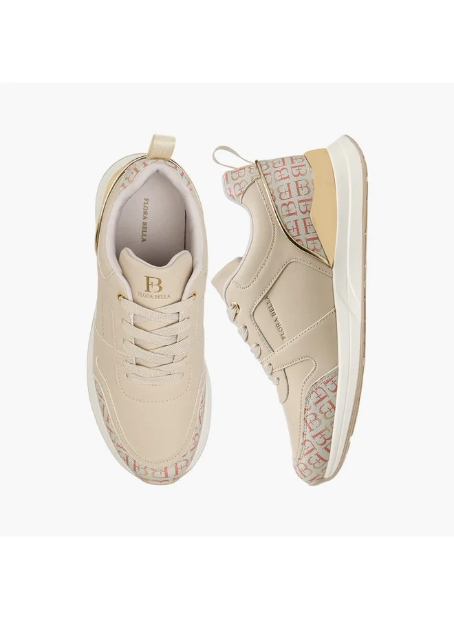 Flora Bella By Shoexpress Women's Monogram Print Sneakers with Lace-Up Closure