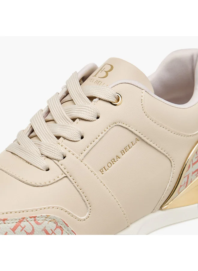Flora Bella By Shoexpress Women's Monogram Print Sneakers with Lace-Up Closure