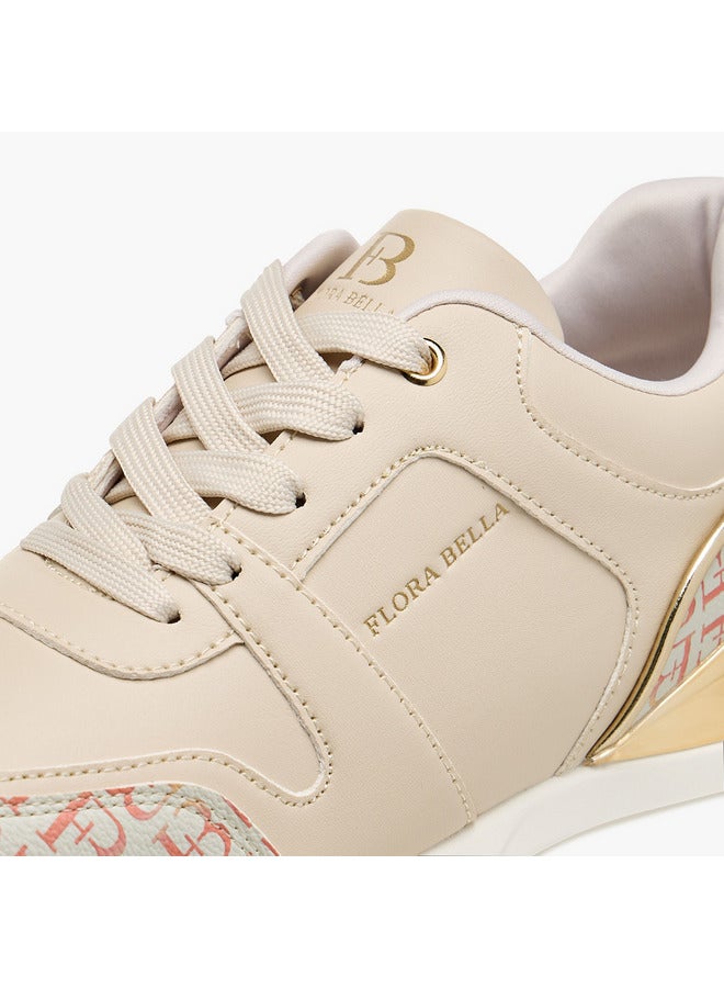 Flora Bella By Shoexpress Women's Monogram Print Sneakers with Lace-Up Closure  - Image 4