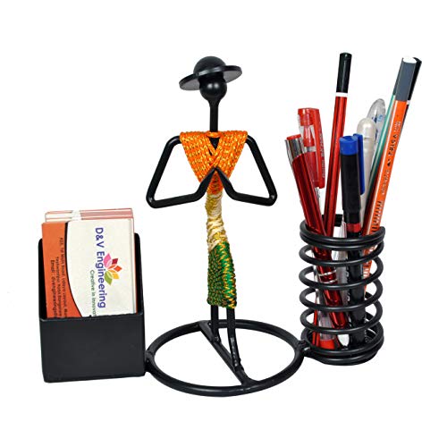 D&V ENGINEERING - Creative in innovation D&V Engineering Namaste Welcome Gesture Pen/Pencil and Visiting Card Holder with Indian Tricolor/Tiranga Dressed Lady - Image 2