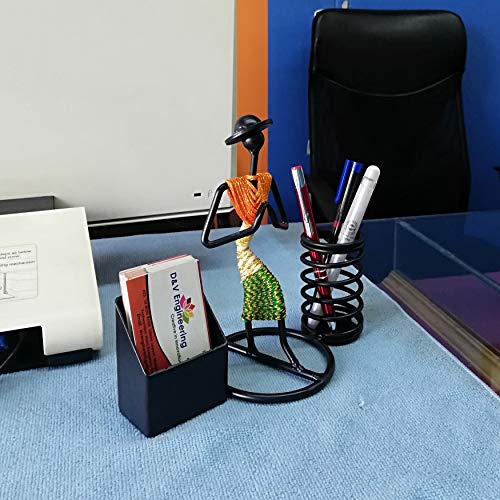 D&V ENGINEERING - Creative in innovation D&V Engineering Namaste Welcome Gesture Pen/Pencil and Visiting Card Holder with Indian Tricolor/Tiranga Dressed Lady - Image 4