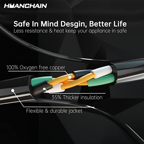 HUANCHAIN Indoor Outdoor Black Extension Cord 25 ft Waterproof, 16/3 Gauge Flexible Cold-Resistant Appliance Cable Outside, 13A 1625W 16AWG SJTW, 3 Prong Heavy Duty Electric Cord, ETL - Image 3