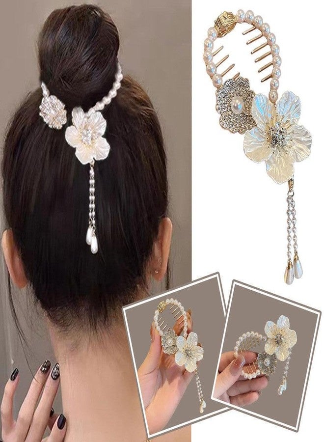 RHOSYN Pearl Tassel Hair Bun Juda Clip Clutcher Stylish Rhinestone Claw Hair Clips for Women Girls Twist Bun Holder Trendy Hair Bun Accessories for Bride (Pk of 1) Cpy - Image 5
