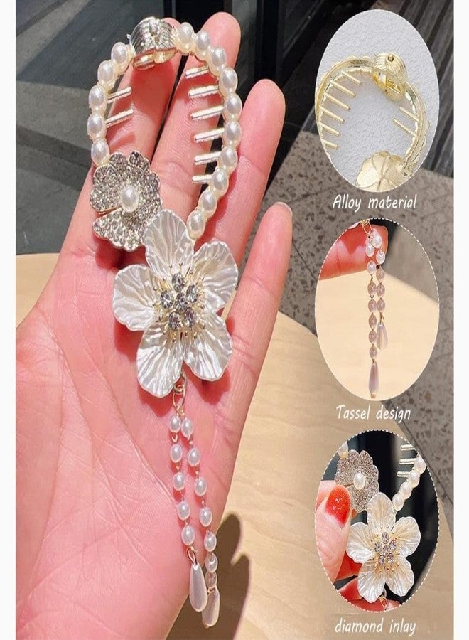 RHOSYN Pearl Tassel Hair Bun Juda Clip Clutcher Stylish Rhinestone Claw Hair Clips for Women Girls Twist Bun Holder Trendy Hair Bun Accessories for Bride (Pk of 1) Cpy - Image 2