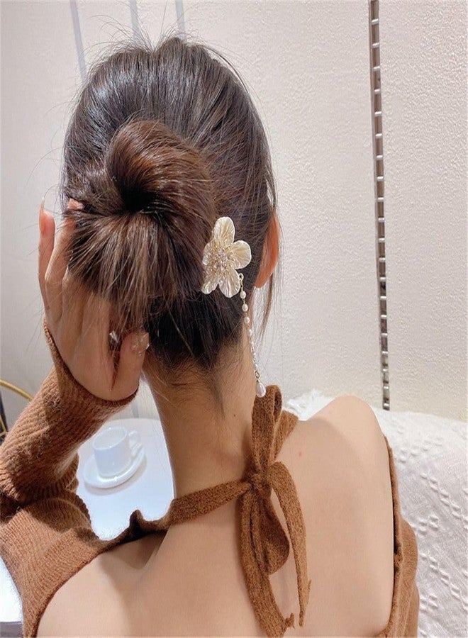 RHOSYN Pearl Tassel Hair Bun Juda Clip Clutcher Stylish Rhinestone Claw Hair Clips for Women Girls Twist Bun Holder Trendy Hair Bun Accessories for Bride (Pk of 1) Cpy - Image 4