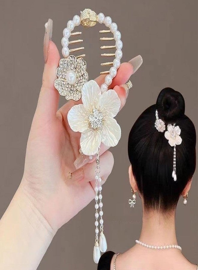 RHOSYN Pearl Tassel Hair Bun Juda Clip Clutcher Stylish Rhinestone Claw Hair Clips for Women Girls Twist Bun Holder Trendy Hair Bun Accessories for Bride (Pk of 1) Cpy - Image 1