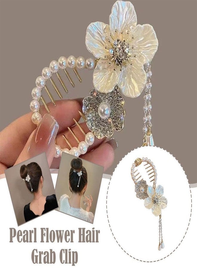 RHOSYN Pearl Tassel Hair Bun Juda Clip Clutcher Stylish Rhinestone Claw Hair Clips for Women Girls Twist Bun Holder Trendy Hair Bun Accessories for Bride (Pk of 1) Cpy - Image 3