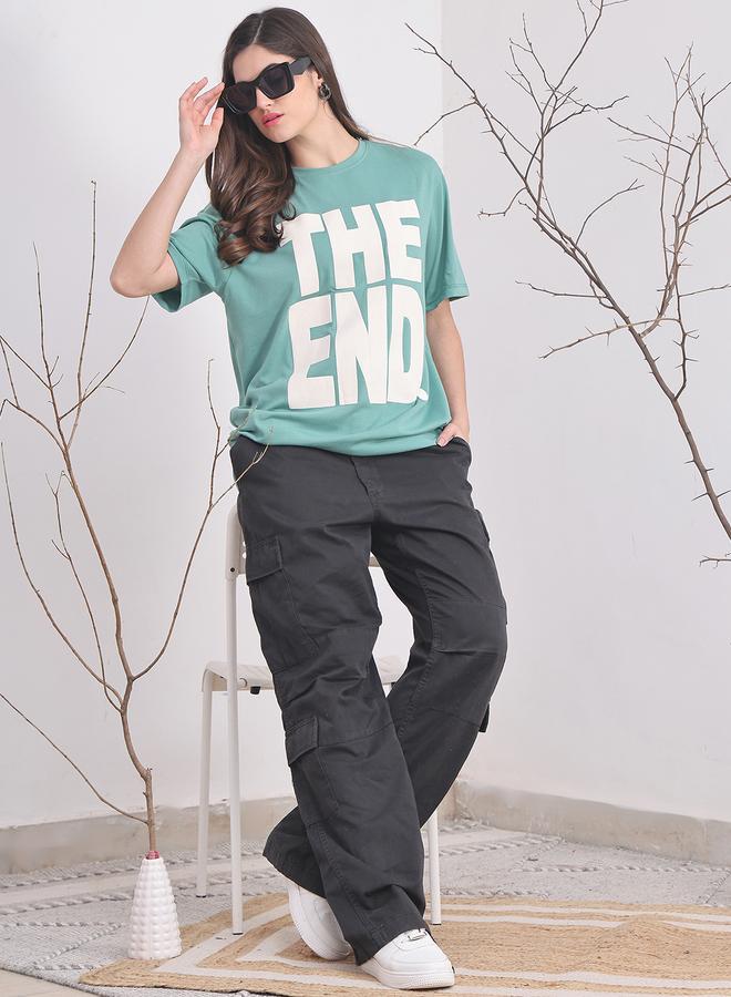 Take Two Women Teal Oversized Slogan Print T-Shirt By Door74 - Image 5