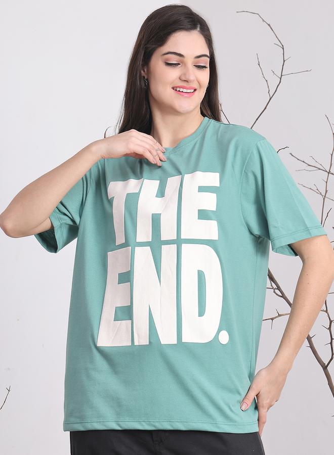 Take Two Women Teal Oversized Slogan Print T-Shirt By Door74 - Image 1