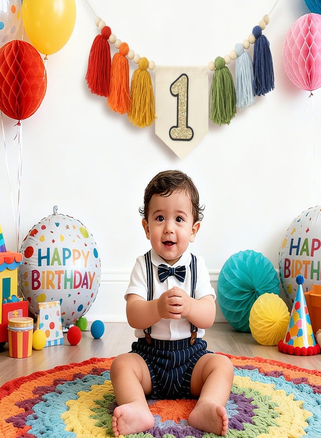 Ereniko Handmade Rainbow 1st Birthday High Chair Banner Party Decoration For Girl Baby Wall Hangings Decorative Happy One Birthday Boy Photoshoot Props Photo Props - Image 3