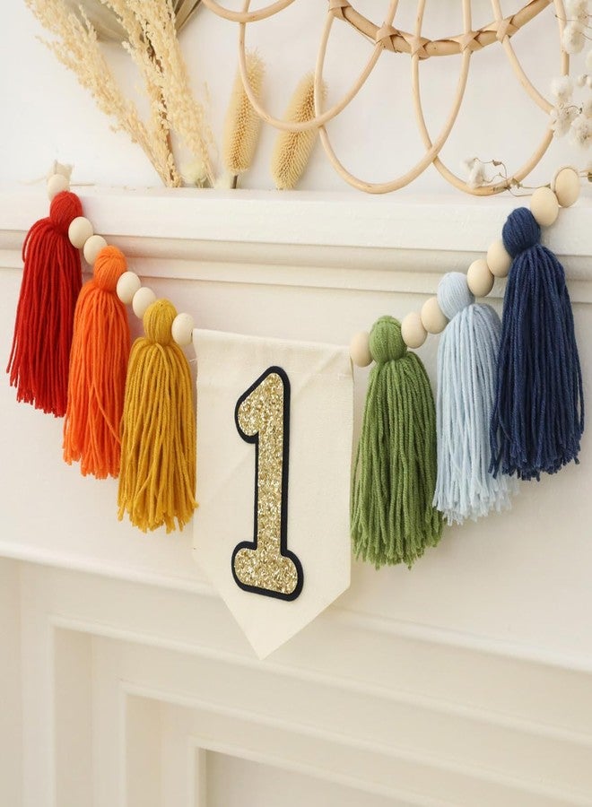 Ereniko Handmade Rainbow 1st Birthday High Chair Banner Party Decoration For Girl Baby Wall Hangings Decorative Happy One Birthday Boy Photoshoot Props Photo Props - Image 1