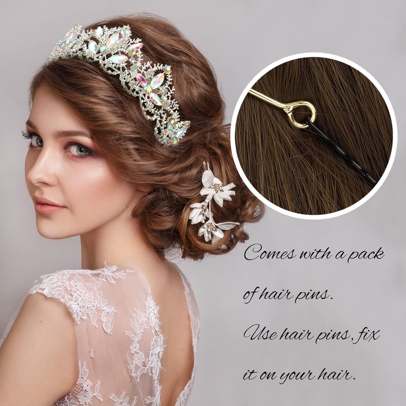 Exacoo Silver Tiaras for Women Crystal Crowns for Girls Aurora Borealis Wedding Bridal Princess Prom Party Queen Hair Accessories for Birthday Halloween Bride Bridesmaids Photography Quinceanera - Image 3