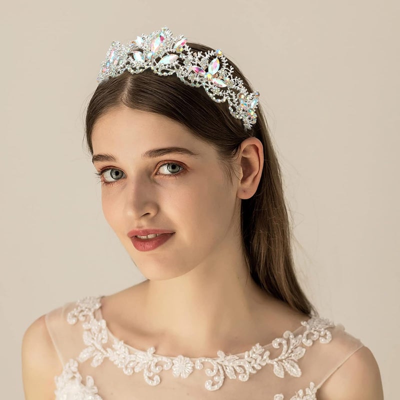 Exacoo Silver Tiaras for Women Crystal Crowns for Girls Aurora Borealis Wedding Bridal Princess Prom Party Queen Hair Accessories for Birthday Halloween Bride Bridesmaids Photography Quinceanera - Image 4