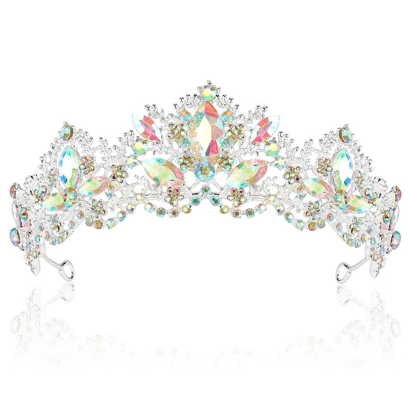 Exacoo Silver Tiaras for Women Crystal Crowns for Girls Aurora Borealis Wedding Bridal Princess Prom Party Queen Hair Accessories for Birthday Halloween Bride Bridesmaids Photography Quinceanera - Image 1