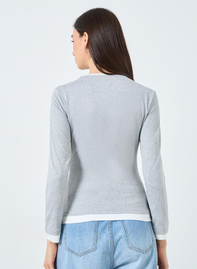 Take Two Fake Two-Piece Contrast Trim Knit Top - Image 4