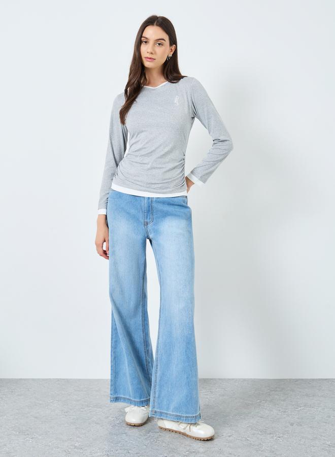 Take Two Fake Two-Piece Contrast Trim Knit Top - Image 2