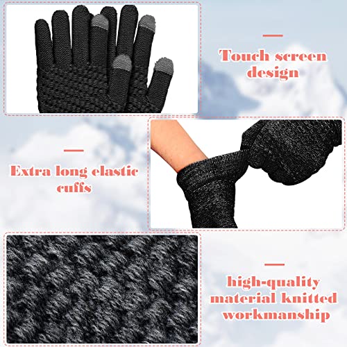 Coume 4 Pairs Kids Winter Touchscreen Gloves Warm Fleece Lined Child Knit Gloves Elastic Cuff Winter Texting for Girls Boys(Black) - Image 4
