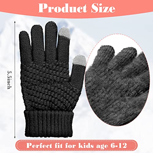 Coume 4 Pairs Kids Winter Touchscreen Gloves Warm Fleece Lined Child Knit Gloves Elastic Cuff Winter Texting for Girls Boys(Black) - Image 2