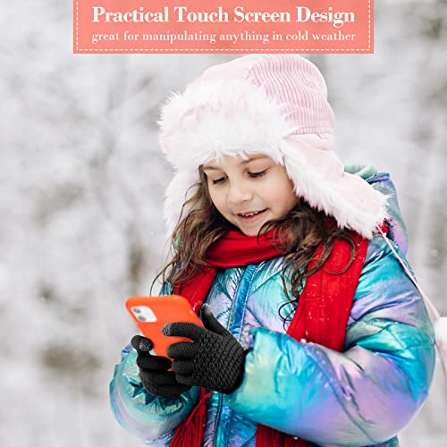 Coume 4 Pairs Kids Winter Touchscreen Gloves Warm Fleece Lined Child Knit Gloves Elastic Cuff Winter Texting for Girls Boys(Black) - Image 3
