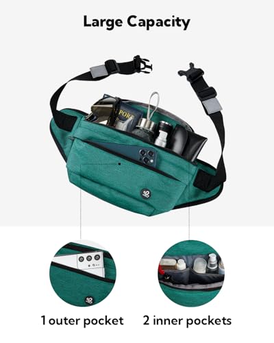 WATERFLY Fanny Pack for Men Women Water Resistant Large Hiking Waist Bag Pack Carrying All Phones for Running Walking Traveling (Dark Green), (ONJ05) - Image 3